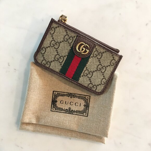 GUCCI Ophidia Coin Purse/Card Holder Brown/Beige - Picture 1 of 9